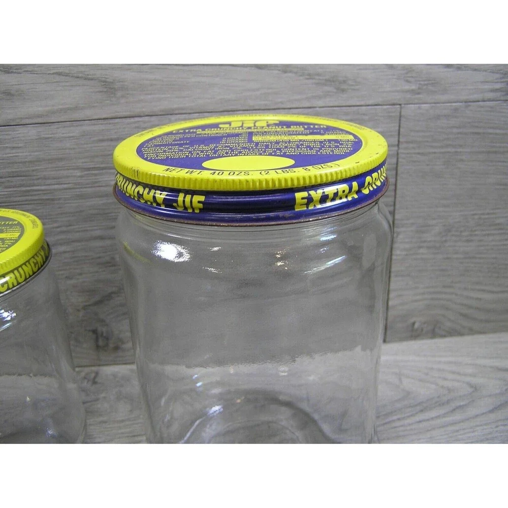 Lot of 2 Vintage Glass 12 and 40 Oz. Jif Peanut Butter Jars